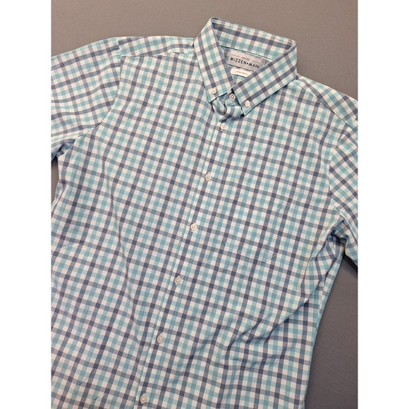 Mizzen+Main Other - Mizzen‎ + Main Leeward Men's Large Trim Fit Aqua Grey White Check  Button Down